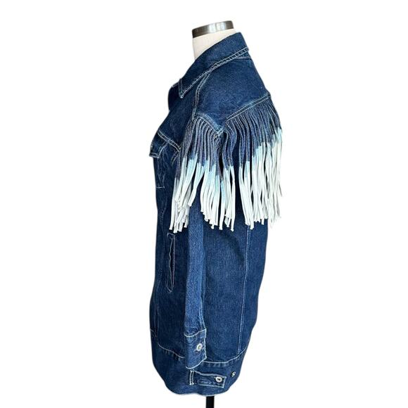 LEVI’S Blue Ombre Fringe Oversized Button Front Made & Crafted Ranch Dress XS - Picture 2 of 8
